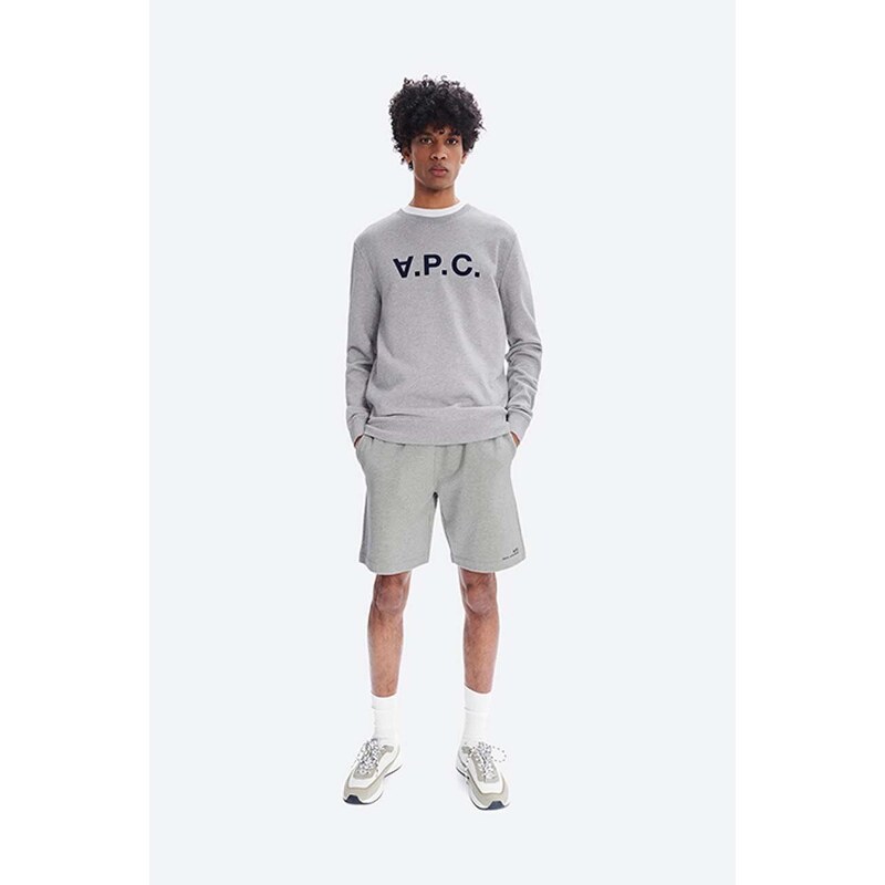 Bavlněná mikina A.P.C. Sweat Vpc COECQ-H27378 BLACK pánská, šedá barva, s aplikací