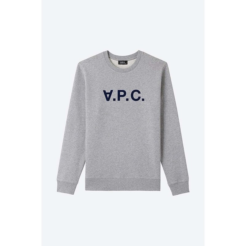 Bavlněná mikina A.P.C. Sweat Vpc COECQ-H27378 BLACK pánská, šedá barva, s aplikací