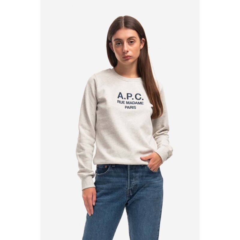 Bavlněná mikina A.P.C. Sweat Tina COEZD-F27561 MARINE dámská, tmavomodrá barva, s aplikací