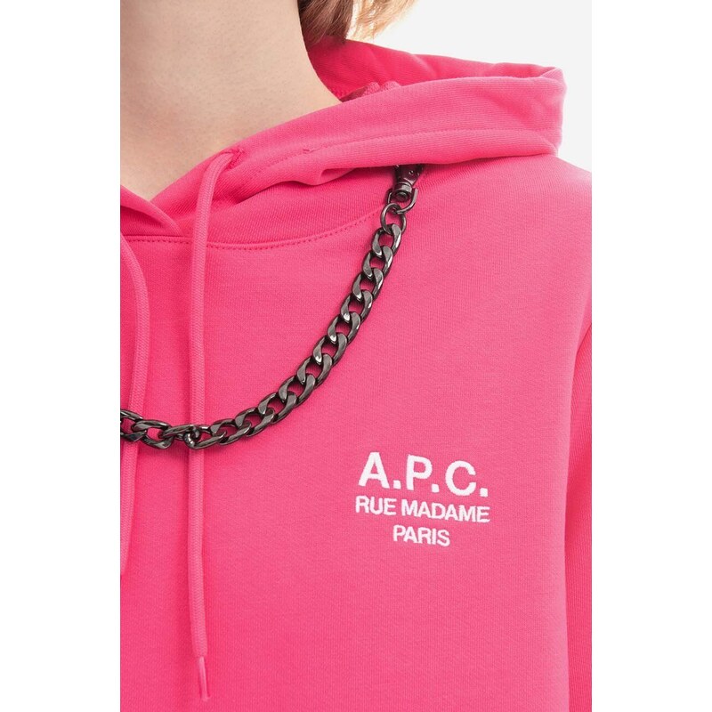 Bavlněná mikina A.P.C. Hoodie Manuela dámská, růžová barva, s kapucí, aplikací, COEZD-F27760 BRIGHT PINK