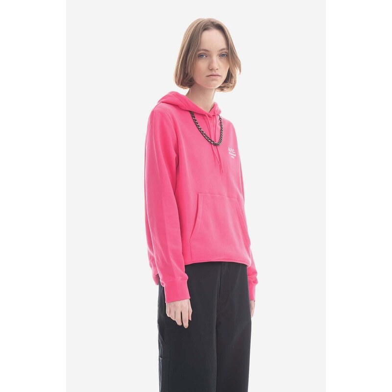 Bavlněná mikina A.P.C. Hoodie Manuela dámská, růžová barva, s kapucí, aplikací, COEZD-F27760 BRIGHT PINK