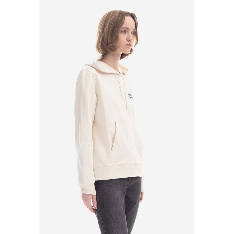 Bavlněná mikina A.P.C. Hoodie Manuela dámská, bílá barva, s kapucí, aplikací, COEZD-F27760 BRIGHT PINK