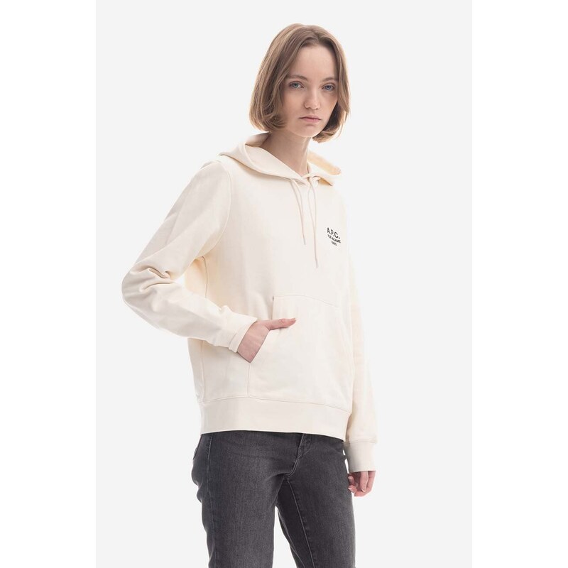 Bavlněná mikina A.P.C. Hoodie Manuela dámská, bílá barva, s kapucí, aplikací, COEZD-F27760 BRIGHT PINK