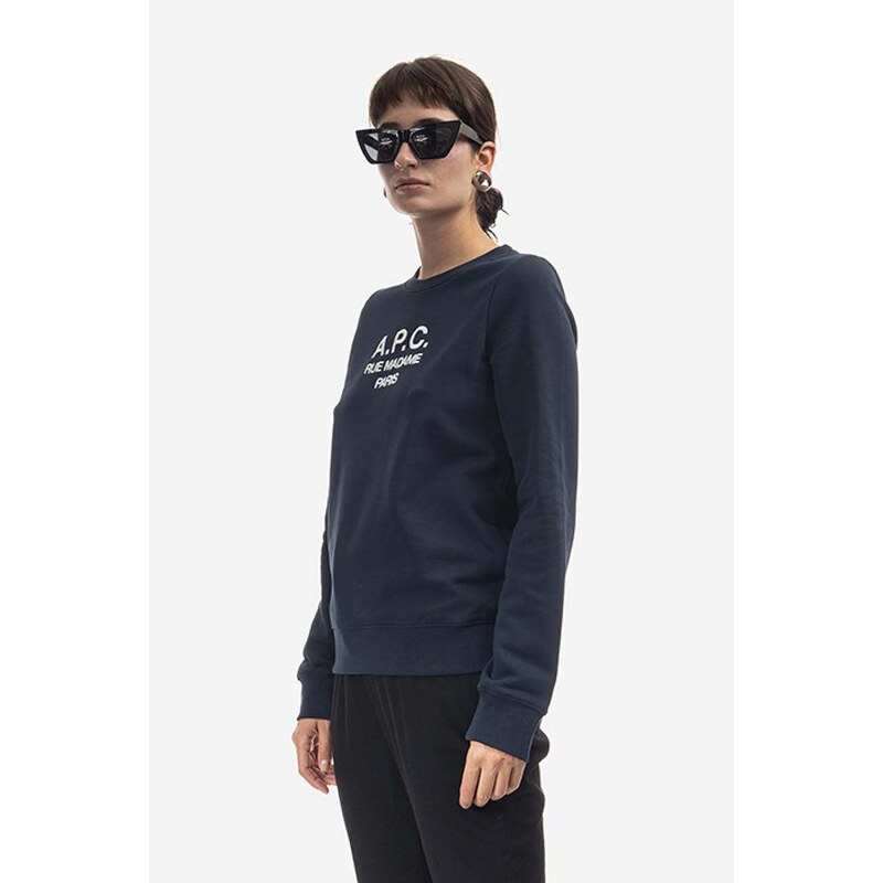 Bavlněná mikina A.P.C. Sweat Tina COEZD-F27561 MARINE dámská, tmavomodrá barva, s aplikací