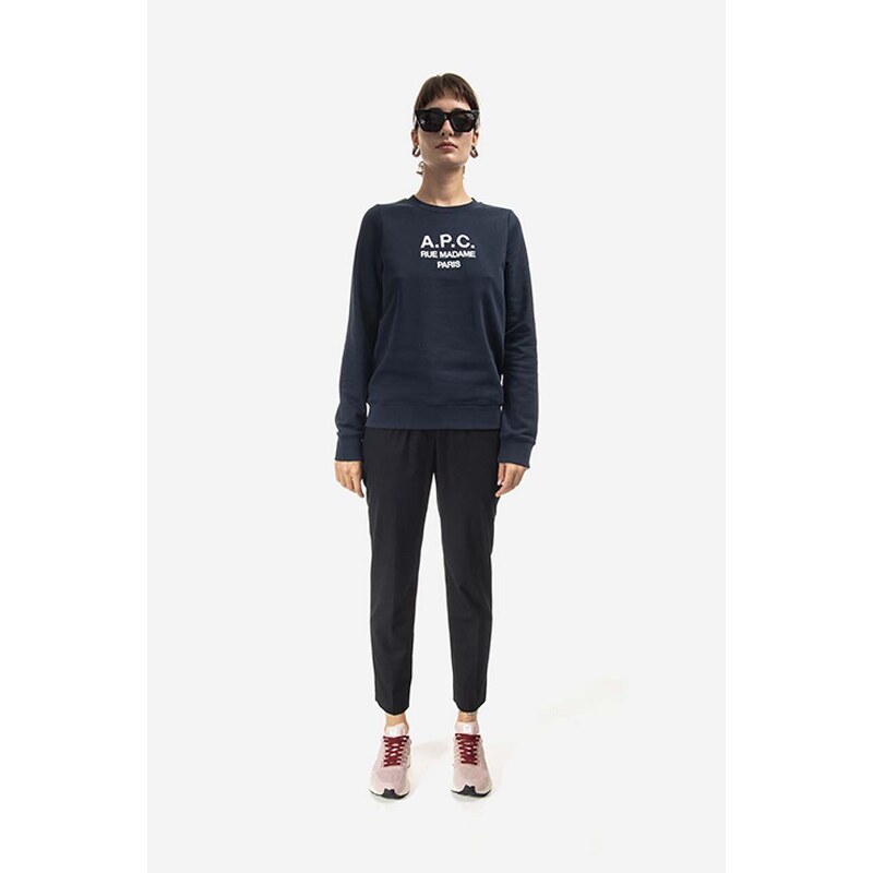 Bavlněná mikina A.P.C. Sweat Tina COEZD-F27561 MARINE dámská, tmavomodrá barva, s aplikací