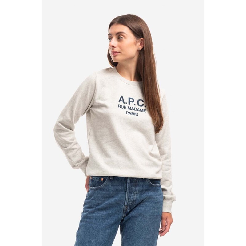 Bavlněná mikina A.P.C. Sweat Tina COEZD-F27561 MARINE dámská, tmavomodrá barva, s aplikací