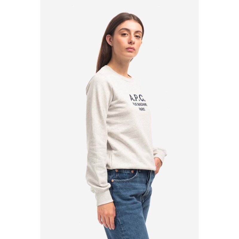 Bavlněná mikina A.P.C. Sweat Tina COEZD-F27561 MARINE dámská, tmavomodrá barva, s aplikací