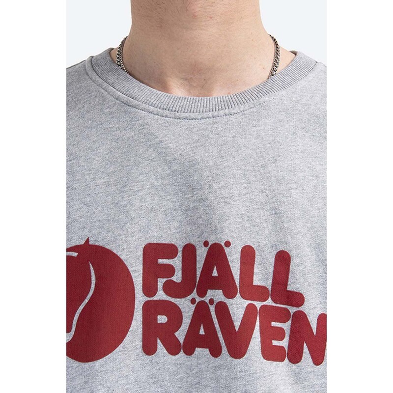 Bavlněná mikina Fjallraven Logo Sweater pánská, šedá barva, s aplikací, F84142