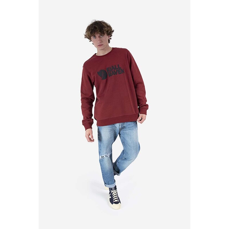 Bavlněná mikina Fjallraven Logo Sweater pánská, červená barva, s aplikací, F84142