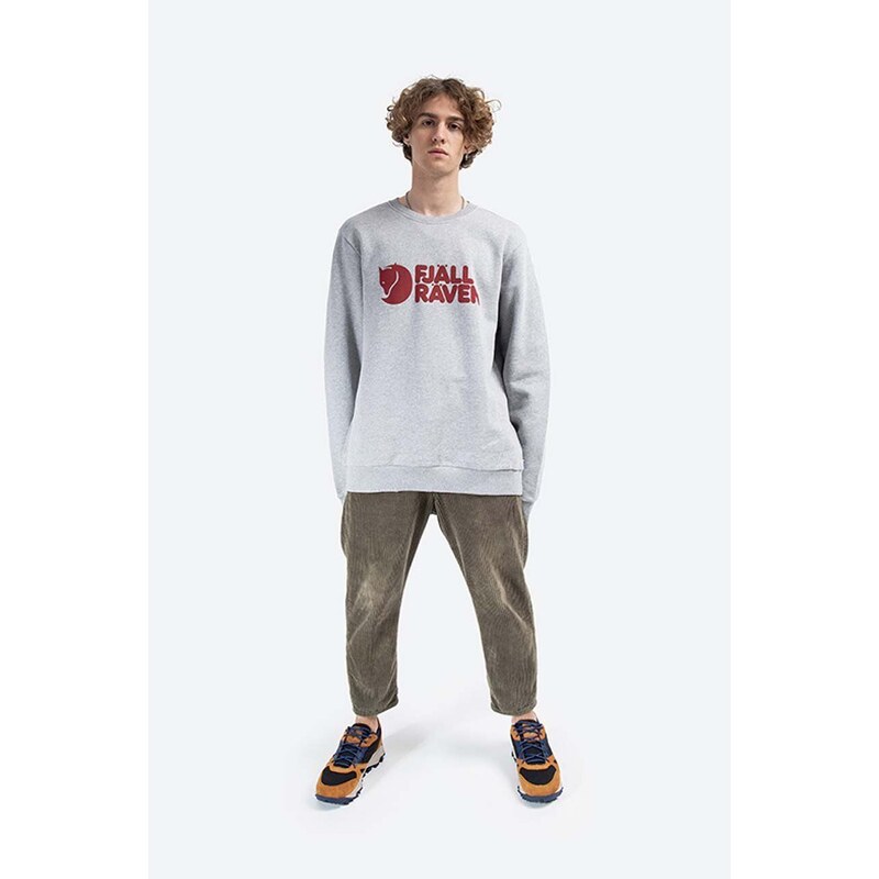 Bavlněná mikina Fjallraven Logo Sweater pánská, šedá barva, s aplikací, F84142