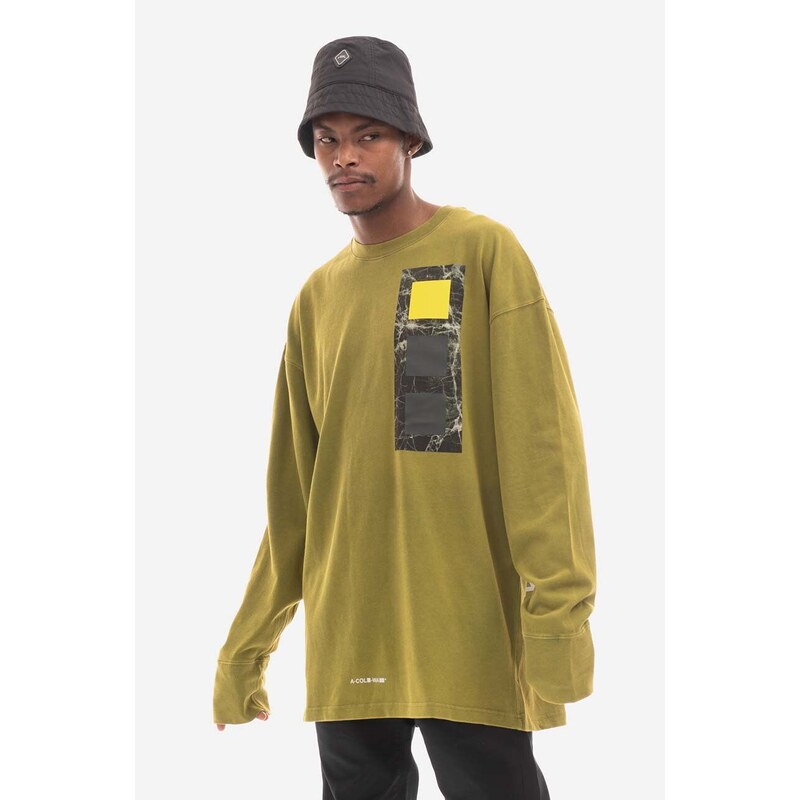 Bavlněné tričko s dlouhým rukávem A-COLD-WALL* Relaxed Cubist Longsleeve T-shirt ACWMTS098 MOSS GREEN zelená barva, s potiskem