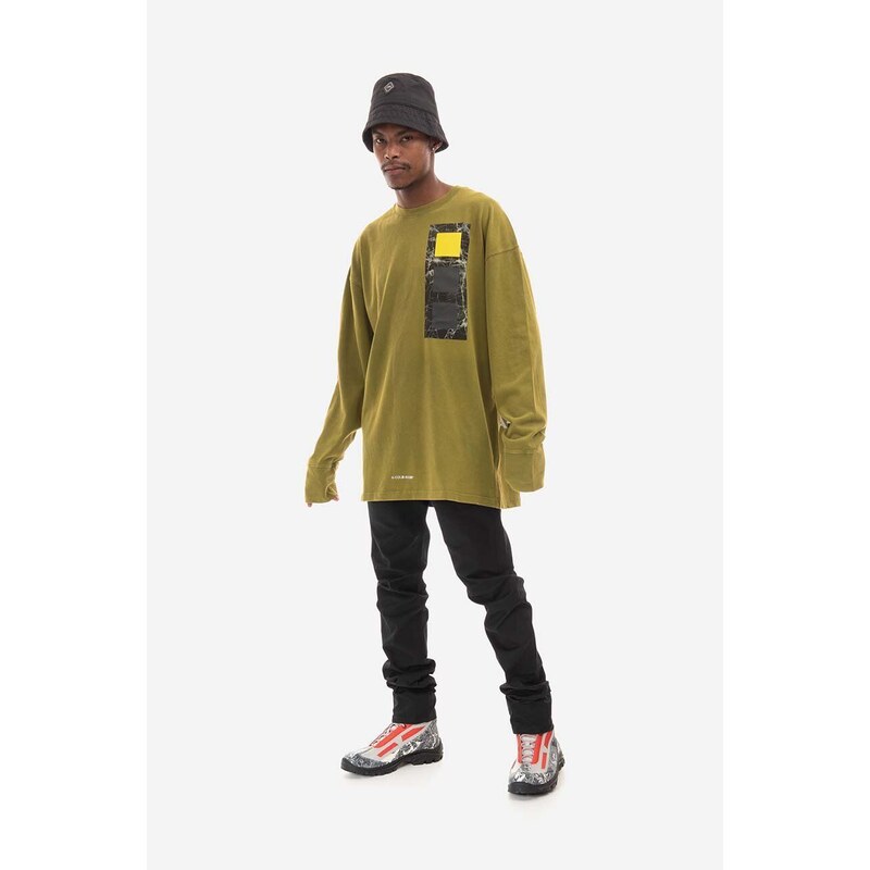 Bavlněné tričko s dlouhým rukávem A-COLD-WALL* Relaxed Cubist Longsleeve T-shirt ACWMTS098 MOSS GREEN zelená barva, s potiskem