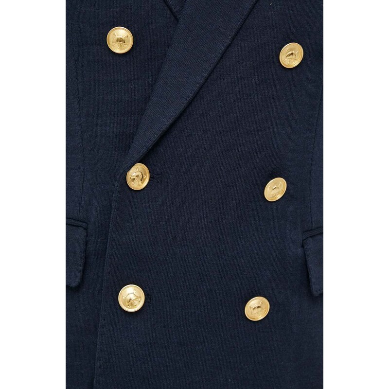 Blazer s příměsí vlny Polo Ralph Lauren tmavomodrá barva, dvouřadový