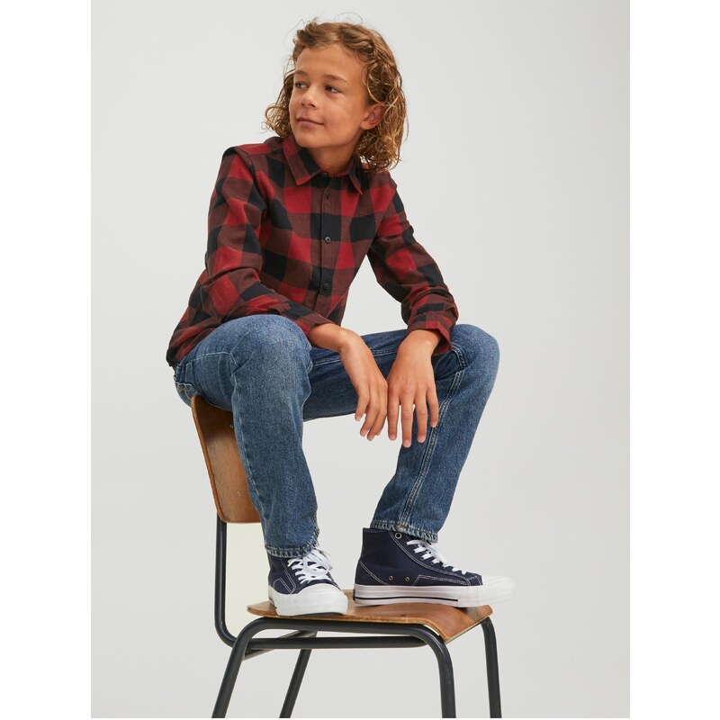 Černo-červená klučičí kostkovaná košile Jack & Jones Gingham - Kluci