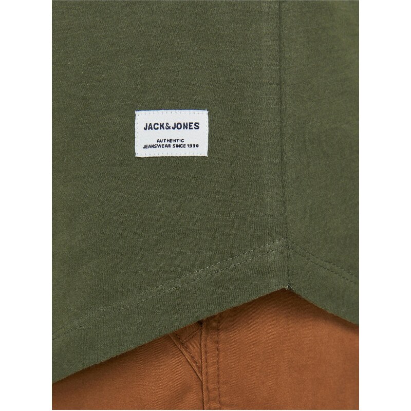 Khaki pánské tričko s dlouhým rukávem Jack & Jones Noa - Pánské