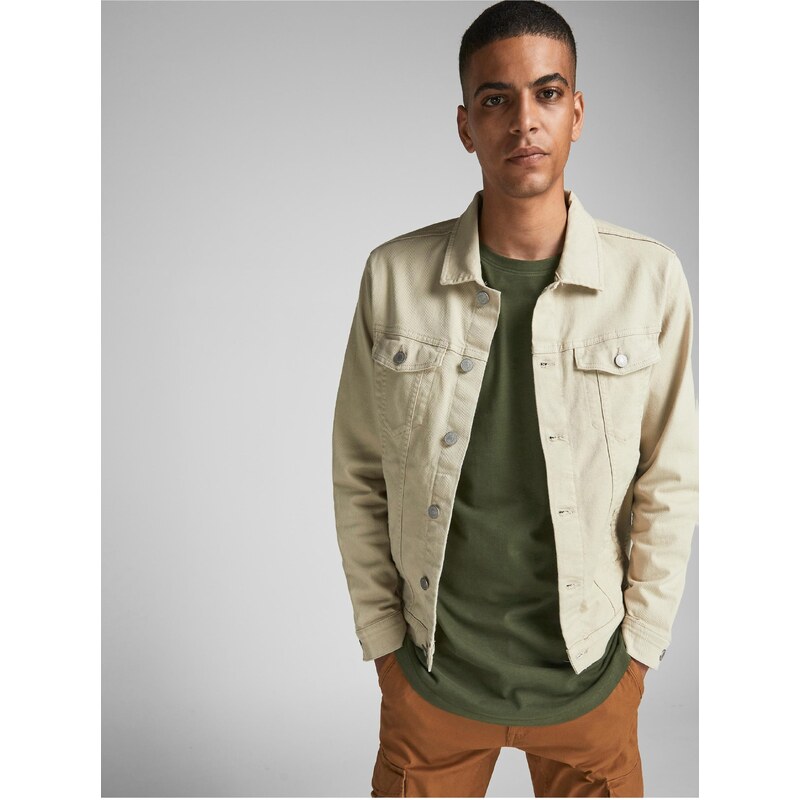 Khaki pánské tričko s dlouhým rukávem Jack & Jones Noa - Pánské