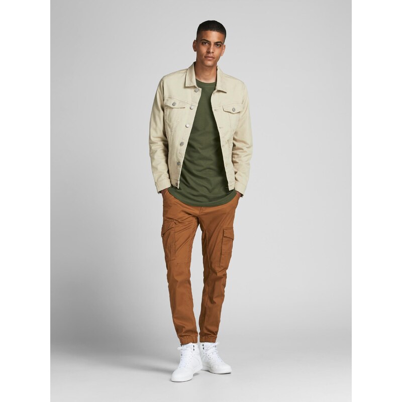 Khaki pánské tričko s dlouhým rukávem Jack & Jones Noa - Pánské