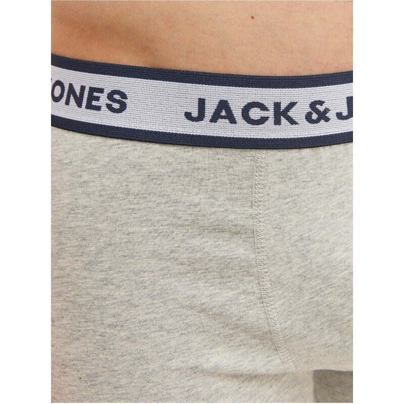 Jack & Jones Sada tří pánských boxerek ve světle šedé, bílé a tmavě modré bar - Pánské