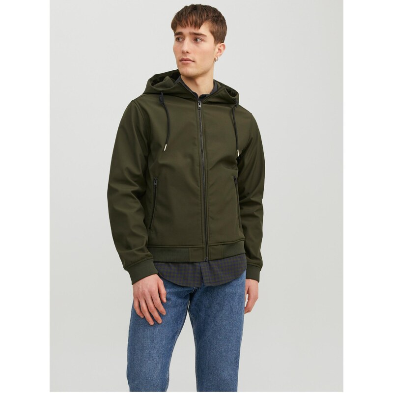 Khaki pánská lehká softshellová bunda Jack & Jones Basic - Pánské