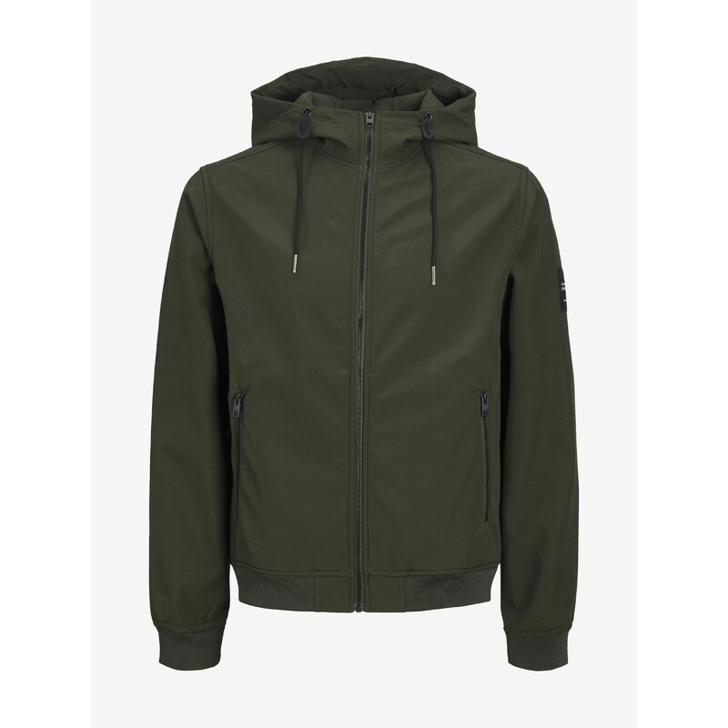 Khaki pánská lehká softshellová bunda Jack & Jones Basic - Pánské