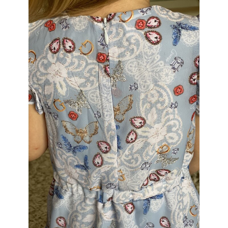 Dívčí šifonové šaty s krátkým rukávem GUESS, světle modré DIAMANT