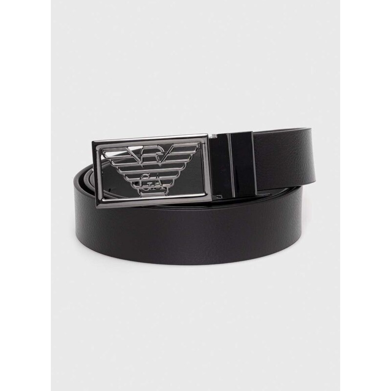 Oboustranný kožený pásek Emporio Armani pánský, černá barva