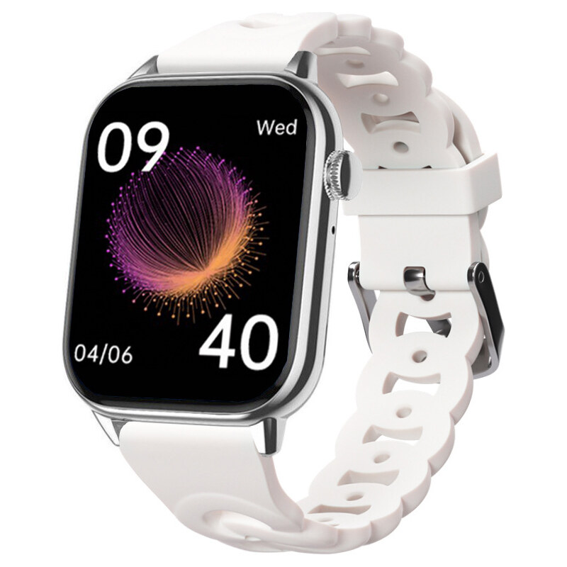 Chytré hodinky Madvell Pulsar s bluetooth voláním a EKG stříbrná s bílým silikonovým řemínkem Bloom