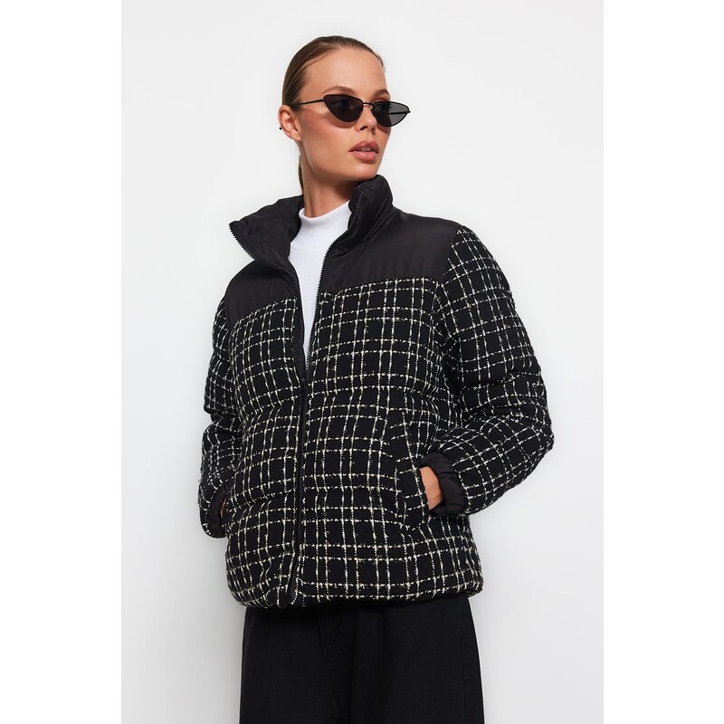 Trendyol Black Premium Oversize Tweed Puffy Coat