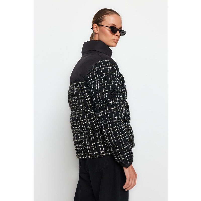 Trendyol Black Premium Oversize Tweed Puffy Coat