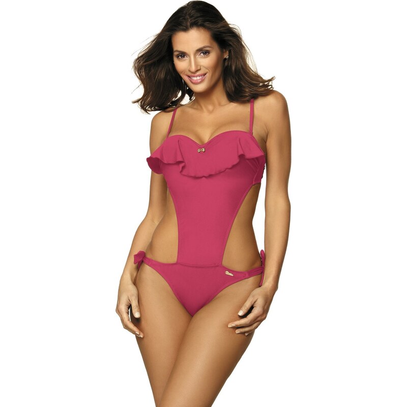 MARKO COLLECTION Tmavě růžové monokiny s volánem Carmen Rose