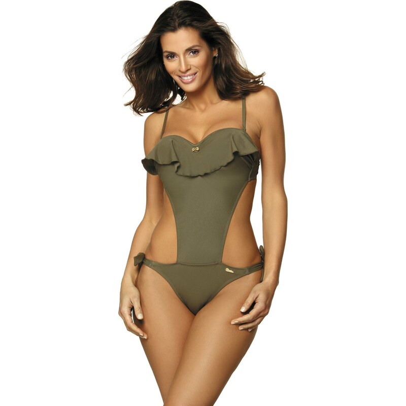 MARKO COLLECTION Khaki monokiny s volánem Carmen Hazel