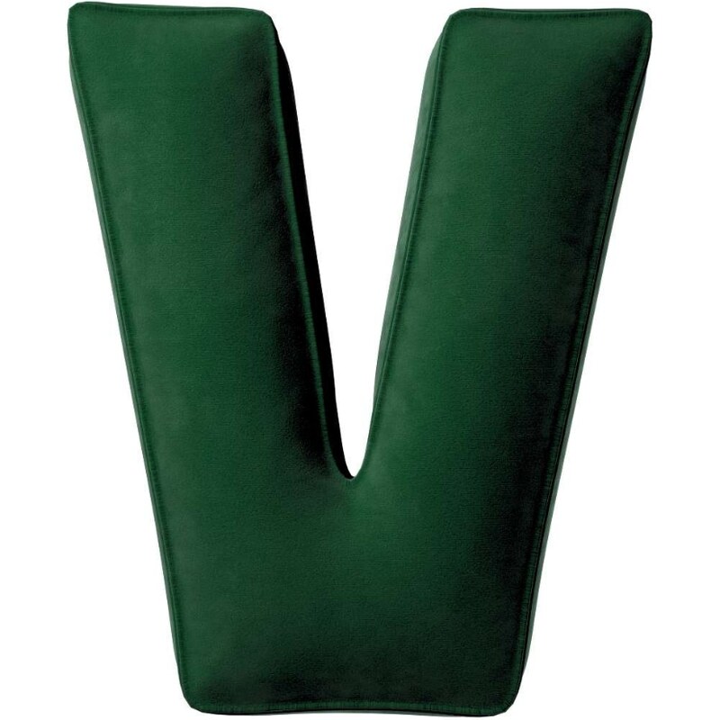 Yellow Tipi Tmavě zelený sametový polštář písmeno V 40 cm