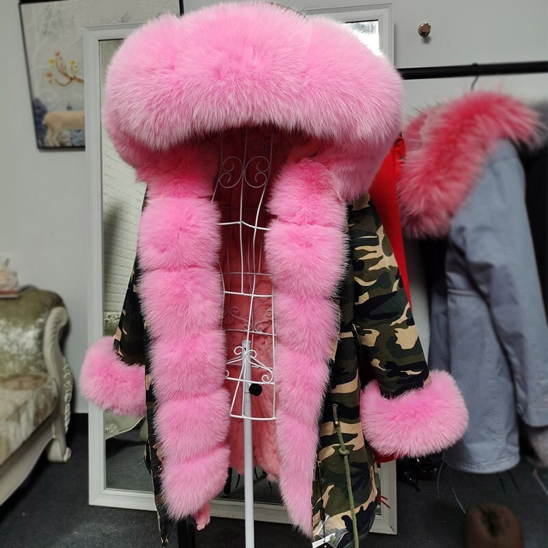 MaKong Fashion Dámská parka zimní z pravé kožešiny králičí a srst mývala