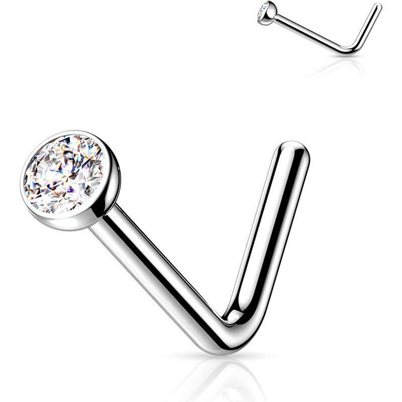 Atreya Titanový piercing do nosu ve tvaru L s čirým zirkonem