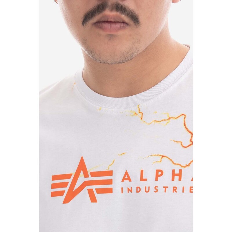 Bavlněné tričko Alpha Industries bílá barva, s potiskem, 106500.91-BIALA