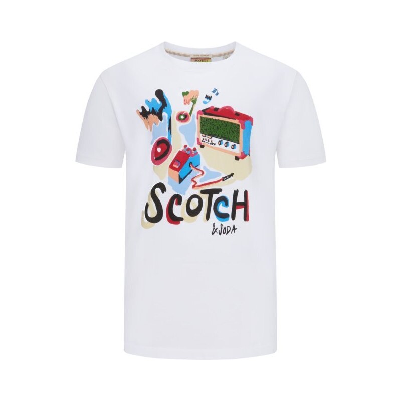 Scotch & soda, tričko s barevným potiskem vpředu bílá