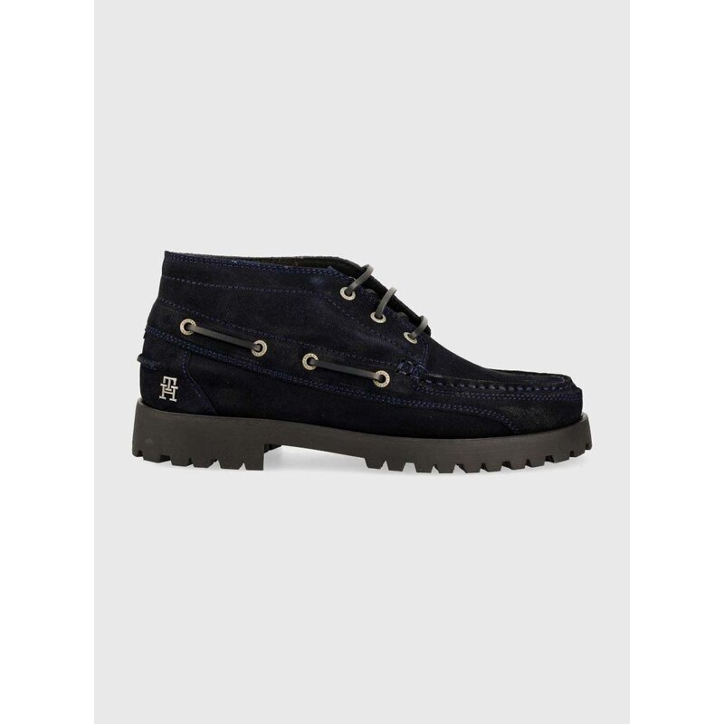 Semišové polobotky Tommy Hilfiger TH BOAT BOOT CLASSIC pánské, tmavomodrá barva, FM0FM04684