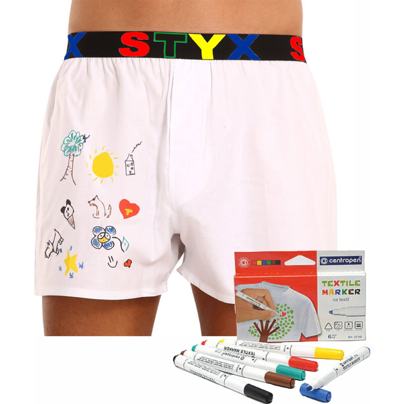 Pánské trenky Styx sportovní guma bílé + fixy na textil (BF1061)