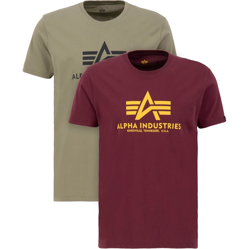 ALPHA INDUSTRIES Tričko žlutá / khaki / burgundská červeň /