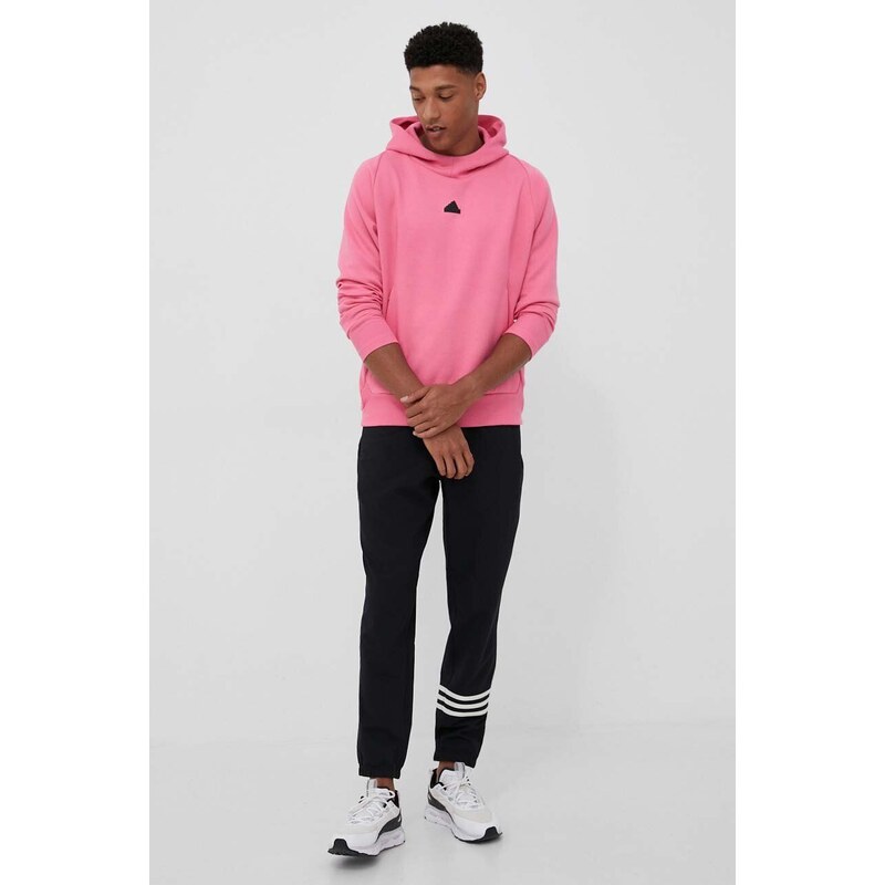 Mikina adidas ZNE pánská, růžová barva, s kapucí, s aplikací
