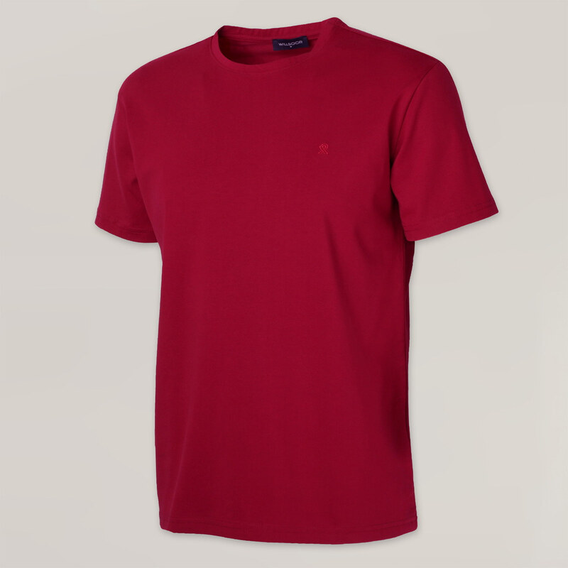 Willsoor Pánské tričko bordó barvy s hladkým vzorem 15305