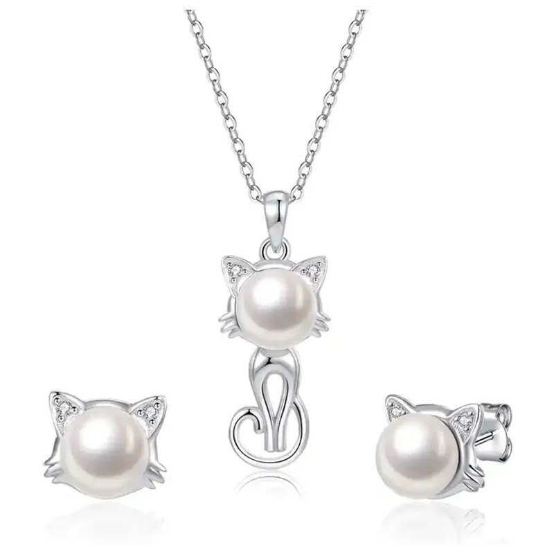 GRACE Silver Jewellery Stříbrná souprava šperků Kitty, stříbro 925/1000, kočka