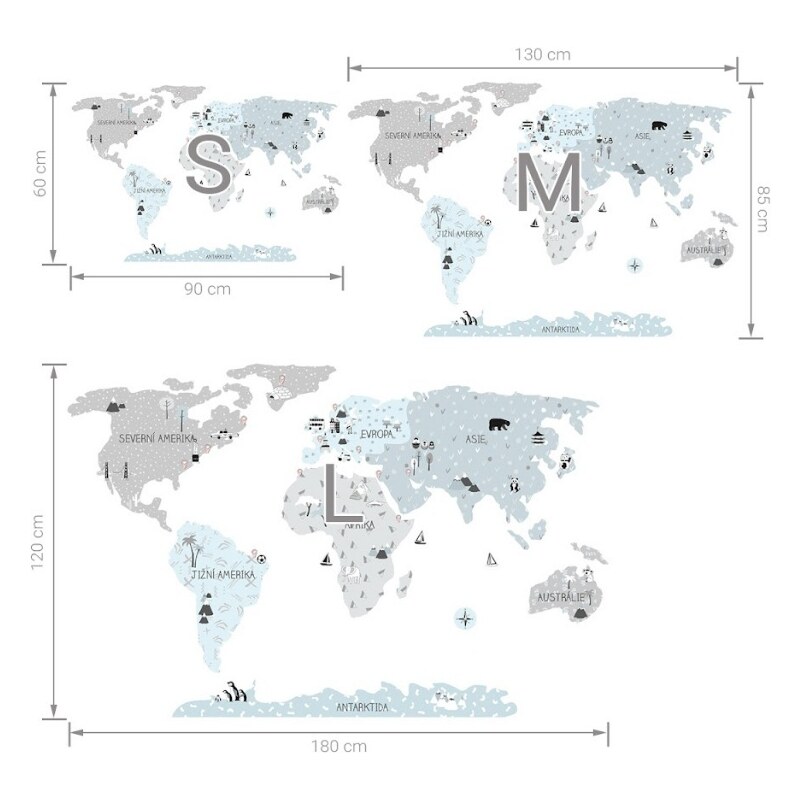 Pastelowe Love samolepka na zeď ekologická mapa světa ve slovenštině