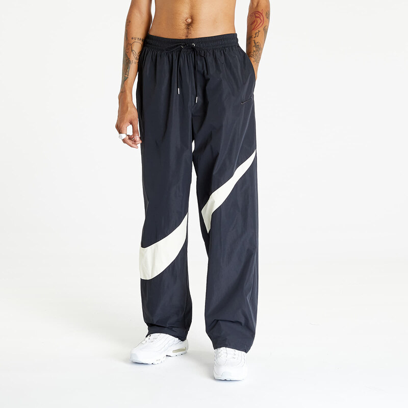 Pánské šusťákové kalhoty Nike Swoosh Men's Woven Pants Black/ Coconut Milk/ Black