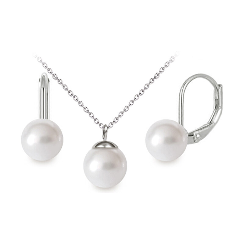 Jewellis ČR Jewellis ocelová sada Mini Pearl - náhrdelník a visací náušnice s perlami Swarovski - Crystal White