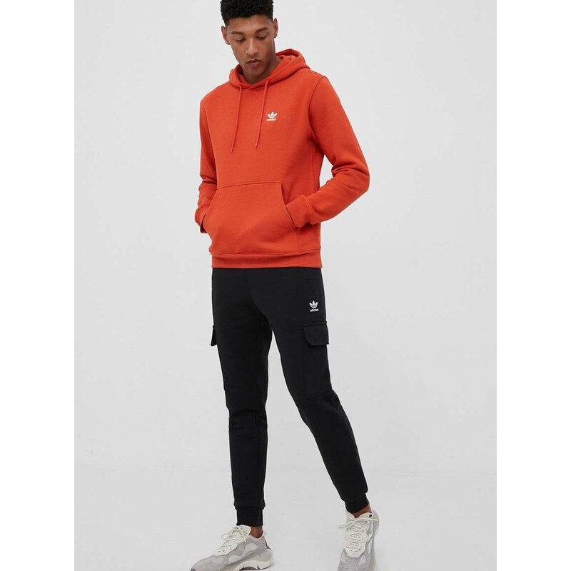 Mikina adidas Originals pánská, oranžová barva, s kapucí, hladká