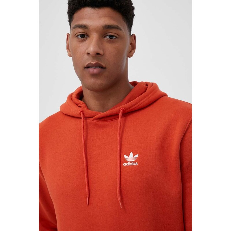 Mikina adidas Originals pánská, oranžová barva, s kapucí, hladká