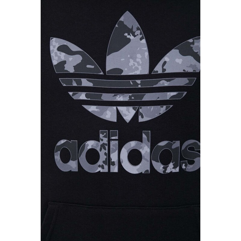 Mikina adidas Originals pánská, černá barva, s kapucí, s potiskem