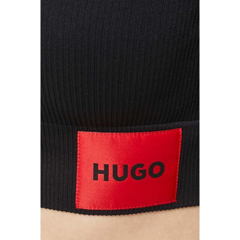 Tričko s dlouhým rukávem HUGO černá barva, s golfem