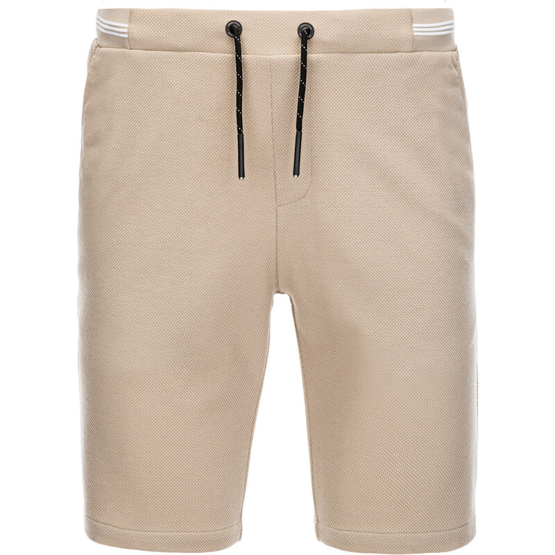 Ombre Clothing Pánské pletené šortky s ozdobnou gumou v pase - béžové V3 OM-SRCS-0110